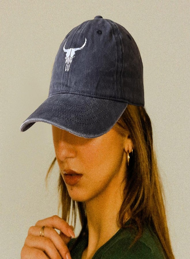 RLQWTKV Cow Skull Embroidery Baseball Cap Bull Head Outdoor Casual Adjustable Baseball Cap for Women Men Black - Image 3